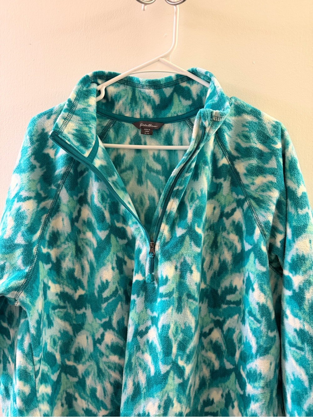 Eddie Bauer Teal & White Half-Zip Fleece Pullover